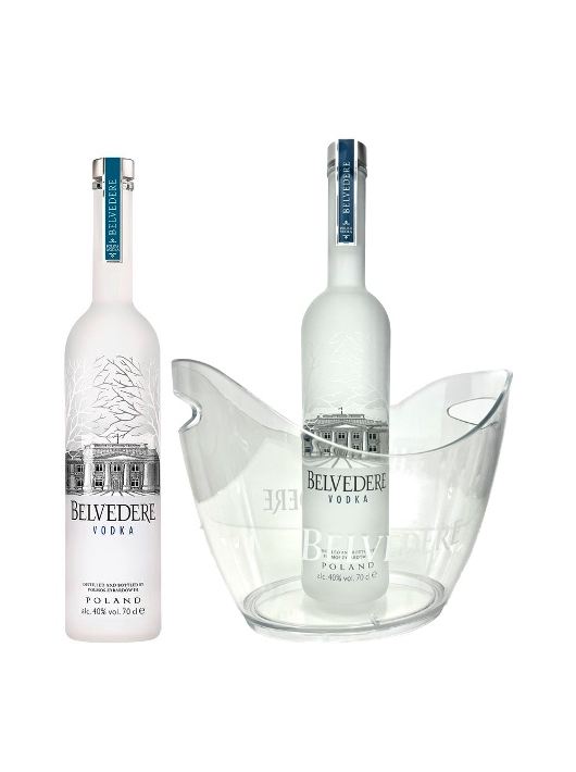 Belvedere Vodka Set 1 Ice Bucket Medium & 2 Flaschen Pure - 40% - 2 x 70 CL