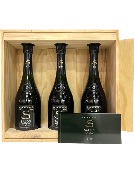 SALON Caisse Bois 3 bouteilles Le Mesnil Blanc de blancs Vintage 2012 - 3 x 75 cl