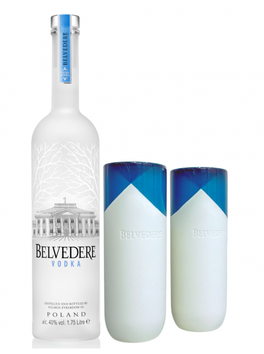 Belvedere Vodka Set 2 Natural Signature glasses & 1 Pure bottle - 40% - 70 cl