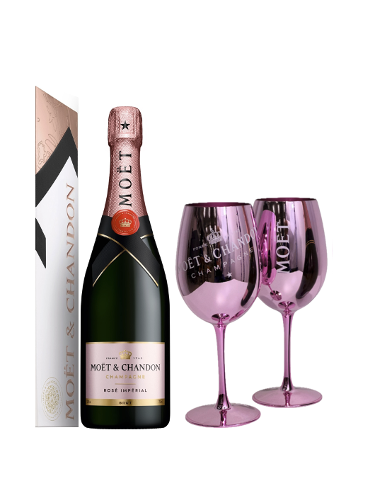 Moët & Chandon Set of 2 Pink Ceramic Glasses + Rosé Impérial - 1 x 75 CL Moët & Chandon Set of 2 Pink Ceramic Glasses + Rosé Impérial - 1 x 75 CL